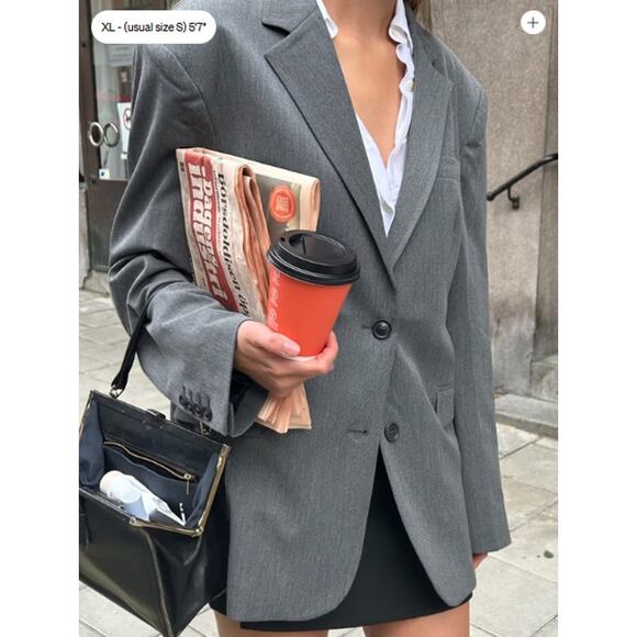 Djerf Avenue Blazer Women Small Forever Grey Two Button Oversized Academia Work - Picture 2 of 16